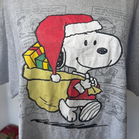 Peanuts Retro Santa Snoopy Graphic Distressed T Shirt - Picture 3 of 15